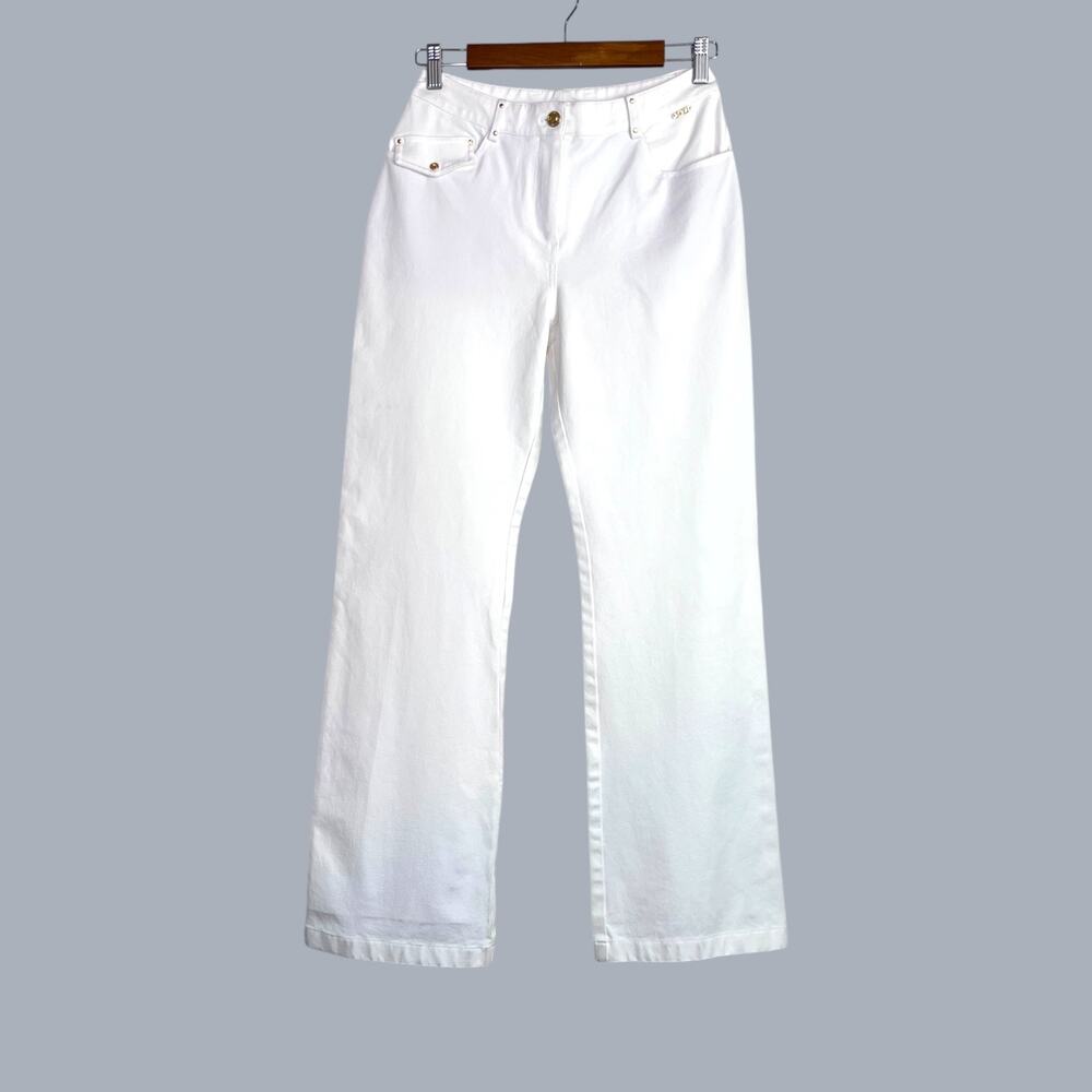 ST. JOHN Sport Mid Rise Straight Leg Loose Fit Jeans in White Women's Size 4